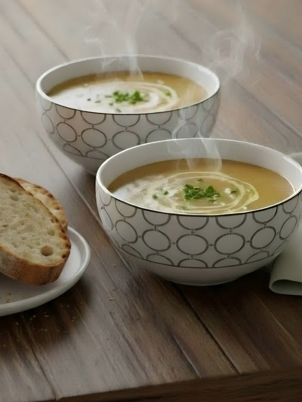 222 Fifth White with Silver Chain Link Patterned Soup/Cereal Bowl Set of Two